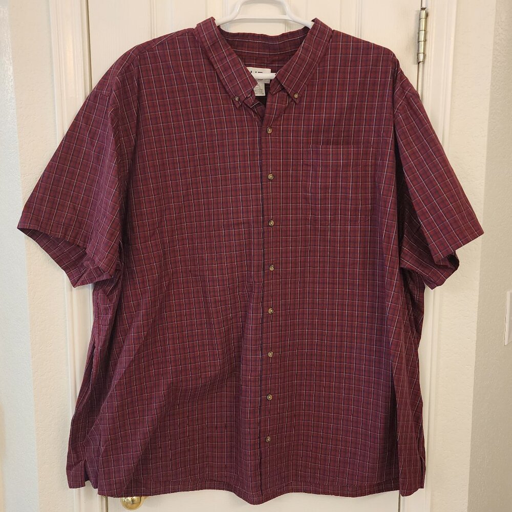 HB Red & Navy Plaid Short-Sleeve Button-Down Shirt – 5XL – Cotton/Poly Blend